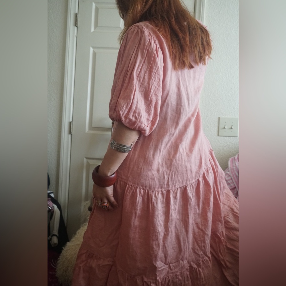 Linen mango puff ruffle dress - Picture 6 of 7